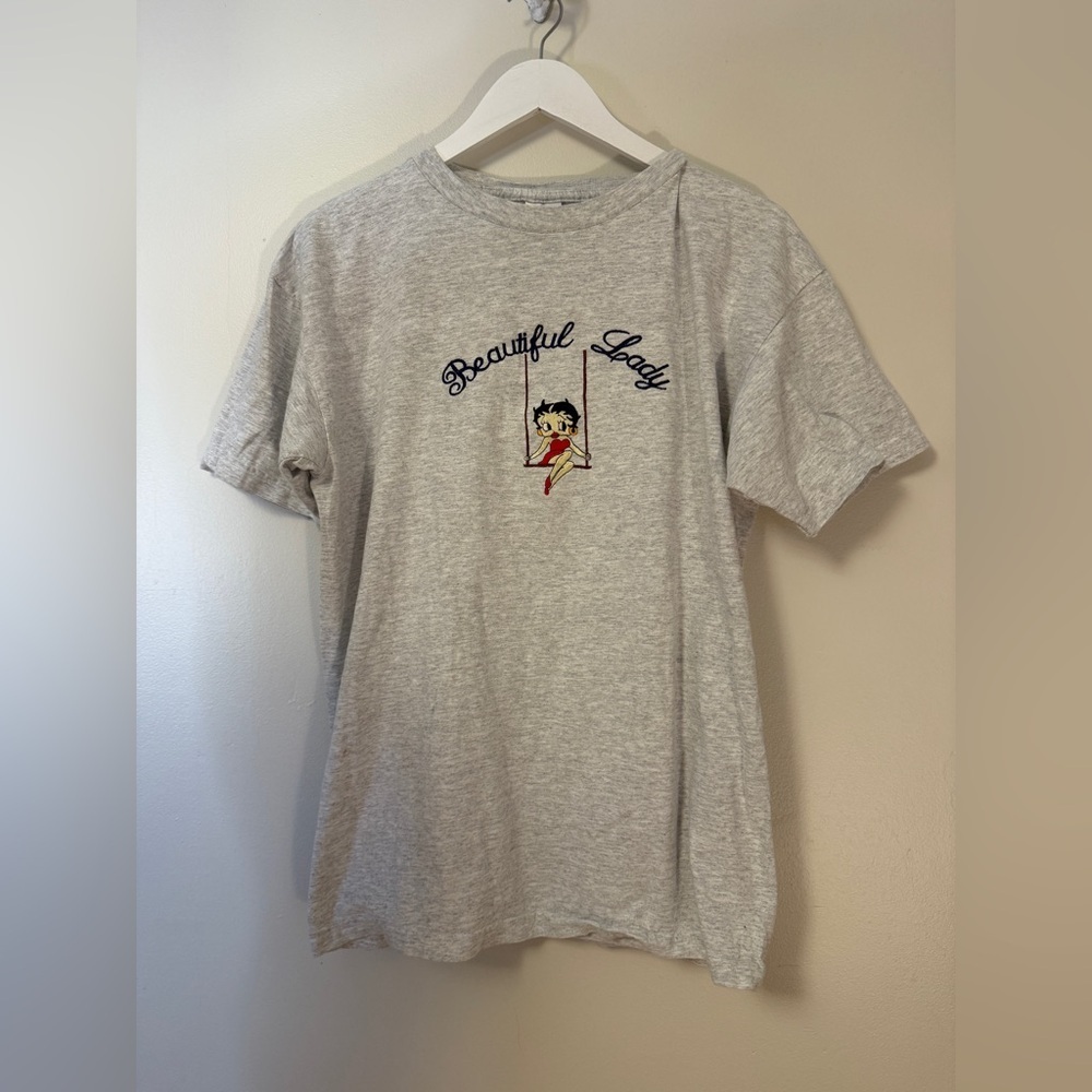 Betty Boop Vintage Beautiful Lady Short Sleev T Shirt Men’s Large Grey